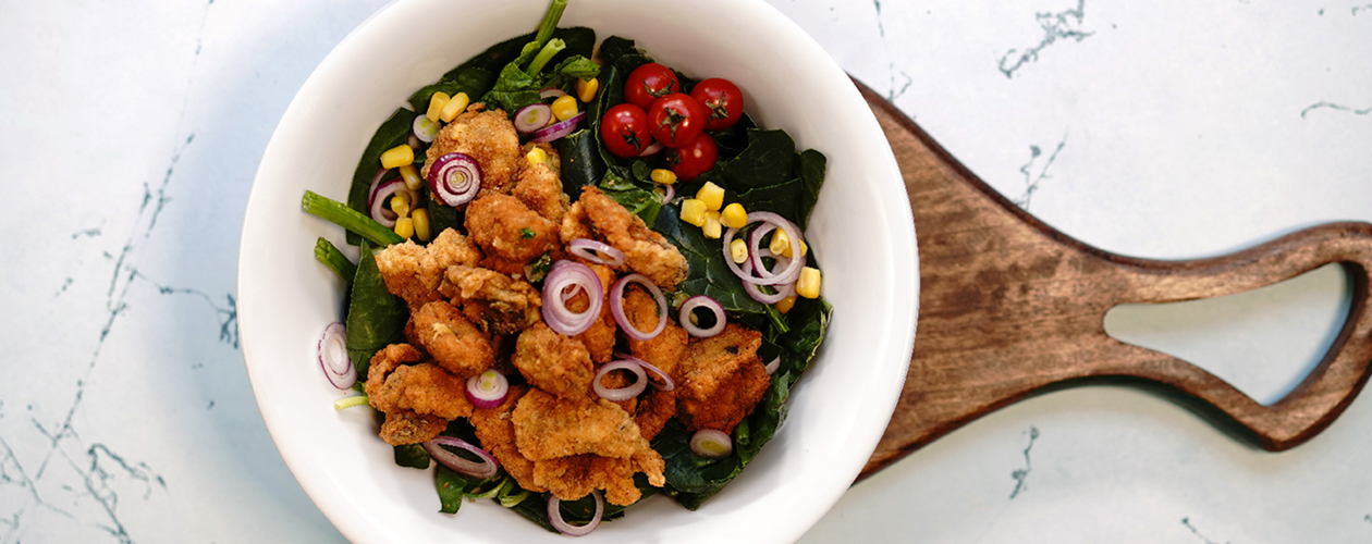 Мидии в кляре со шпинатом в аэрогриле