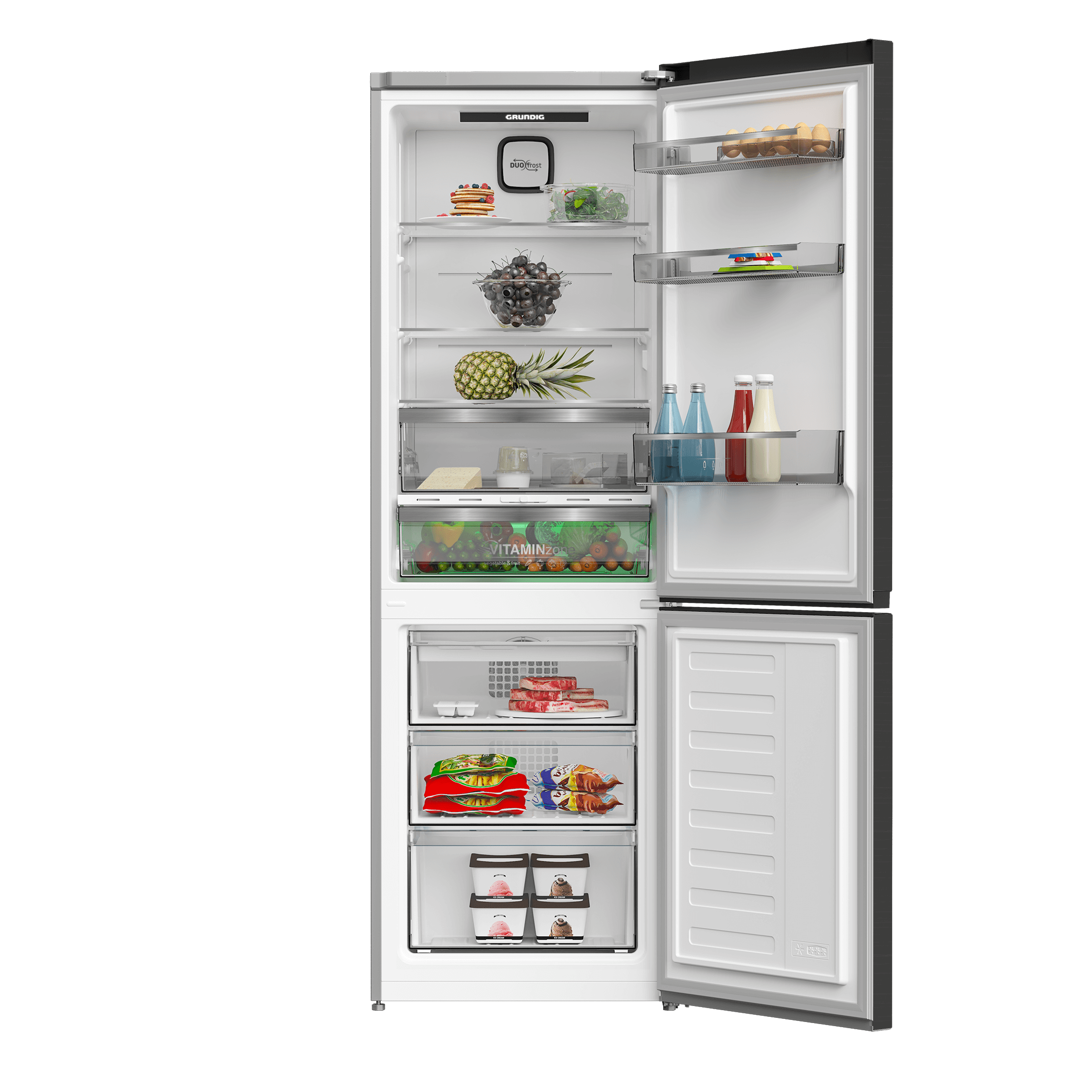 Холодильник с нижней морозильной камерой Grundig GKPN66830FXD. фото-3