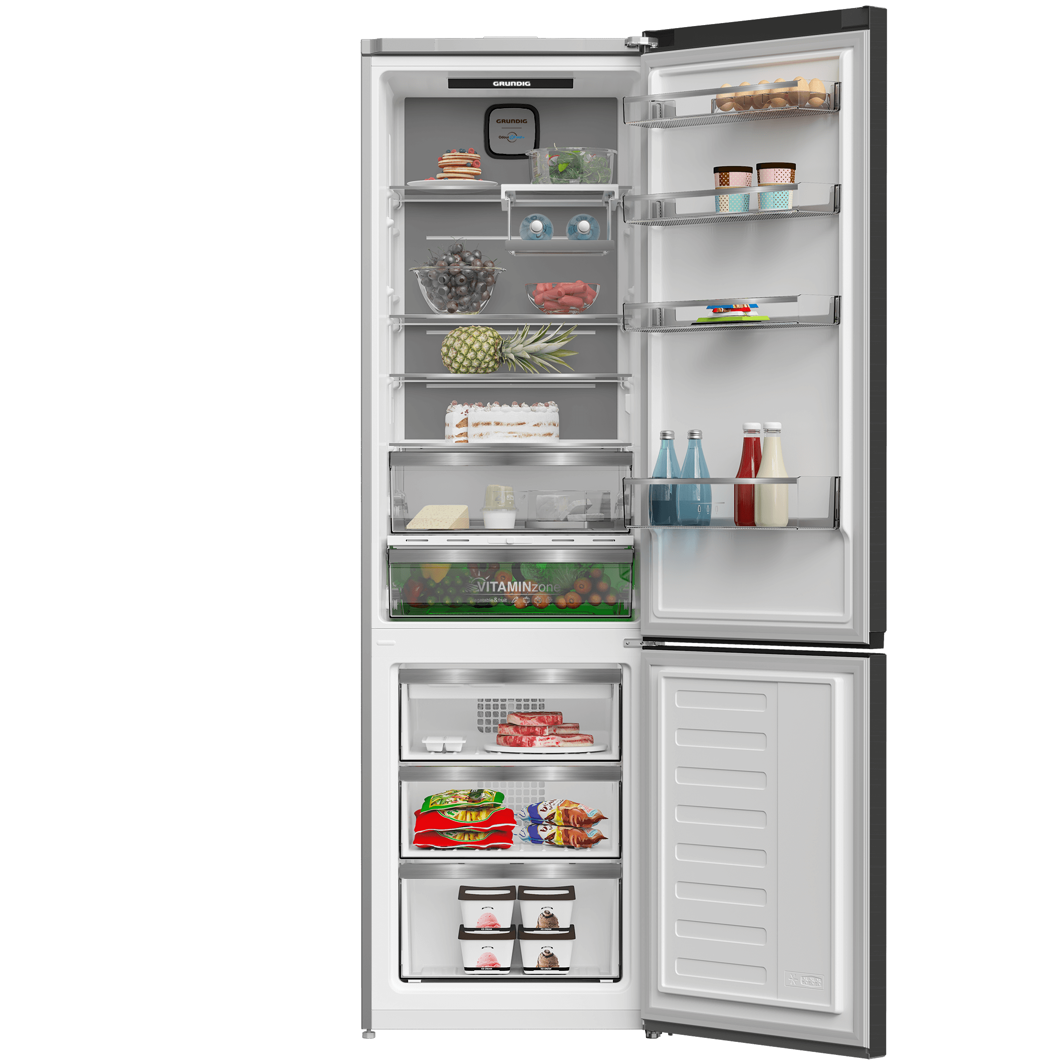 Холодильник с нижней морозильной камерой Grundig GKPN66930LBW. фото-3