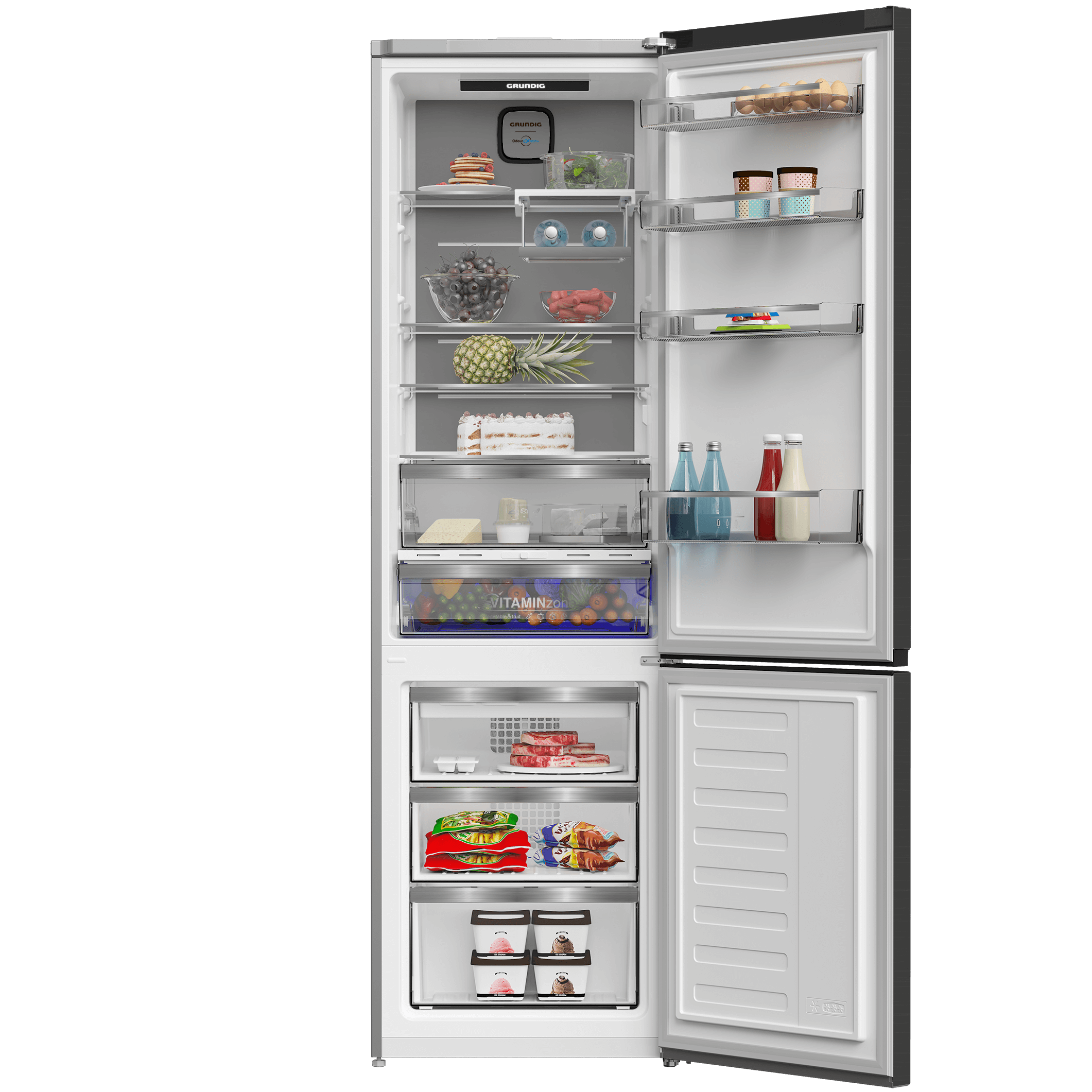 Холодильник с нижней морозильной камерой Grundig GKPN66930LBW. фото-5